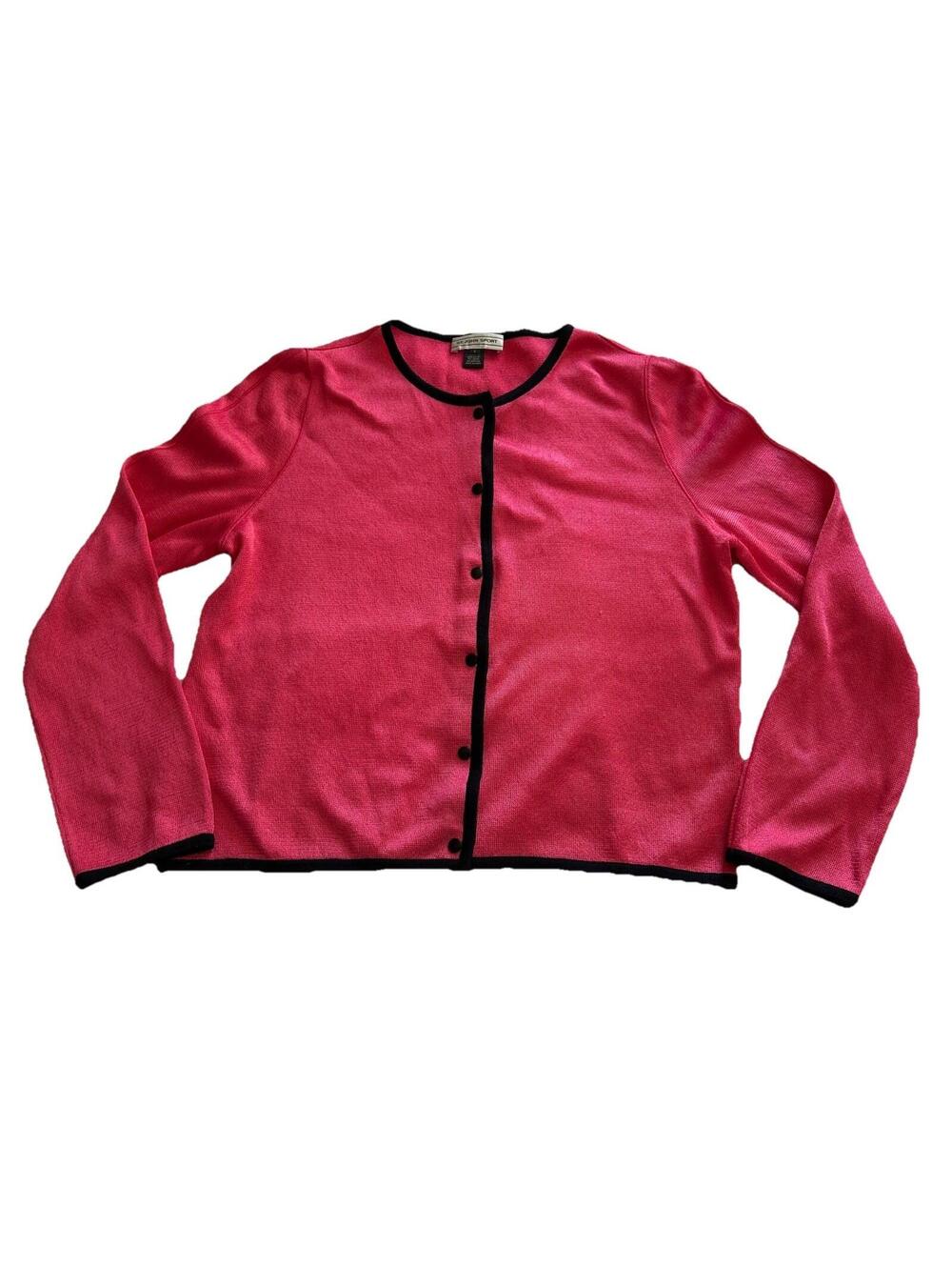 St. John Sport Hot Pink Black Trim Cardigan Button Up Sweater Size S Rayon Wool